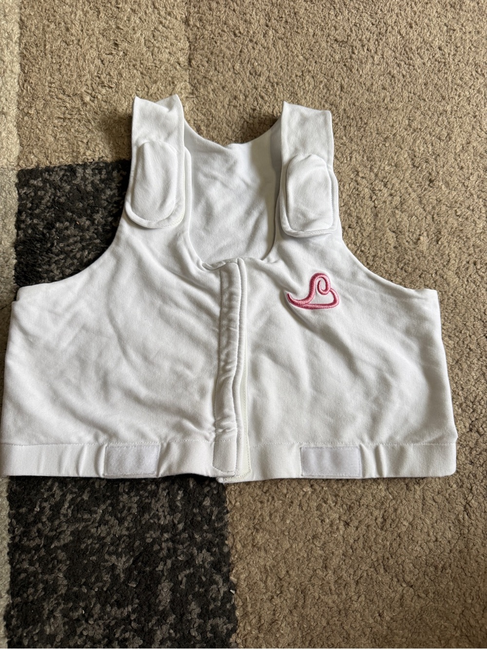 White Women's Front-Closure Post-Surgical Bra with Pink Accent
